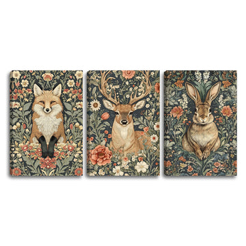 William Morris Forest Animal Canvas Wall Art 3-Piece, 12"x16" Each