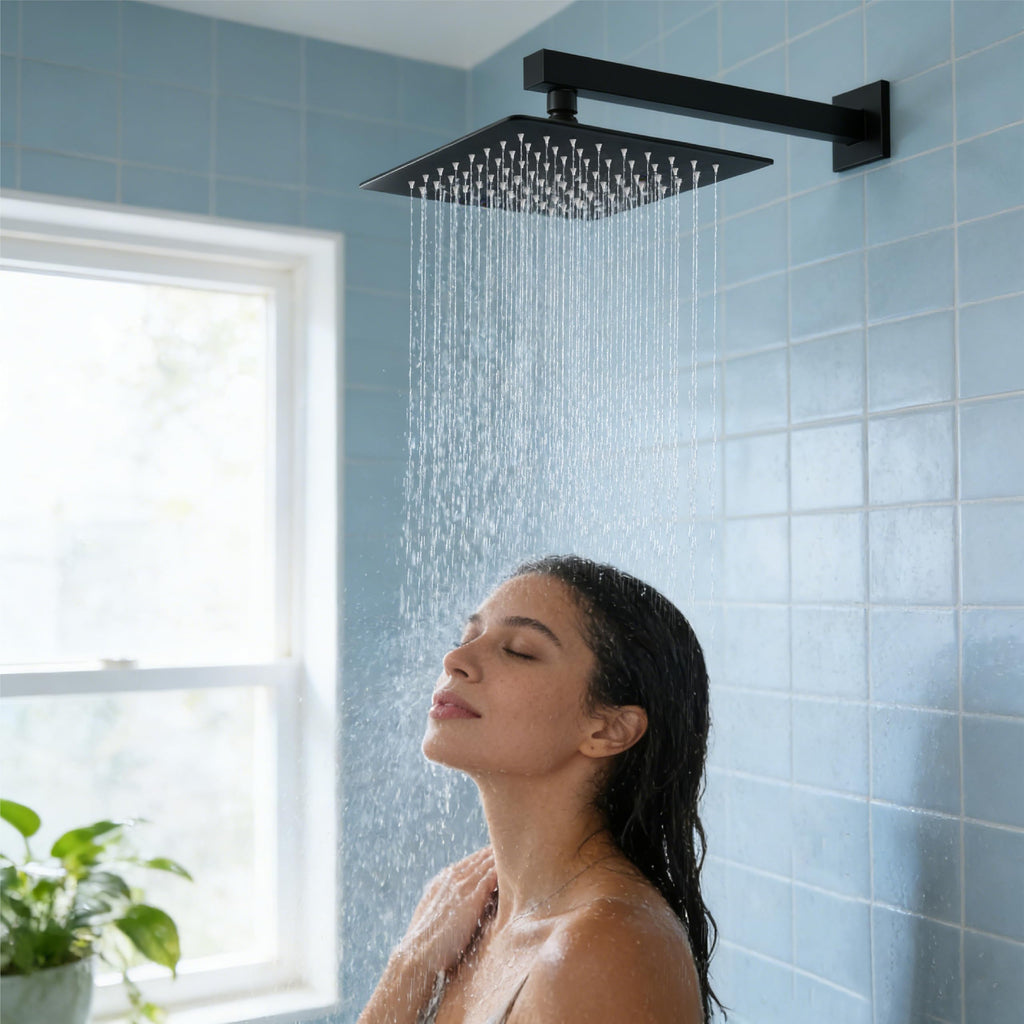 Square Rain Shower Head,High Pressure,Matte Black 10 Inch