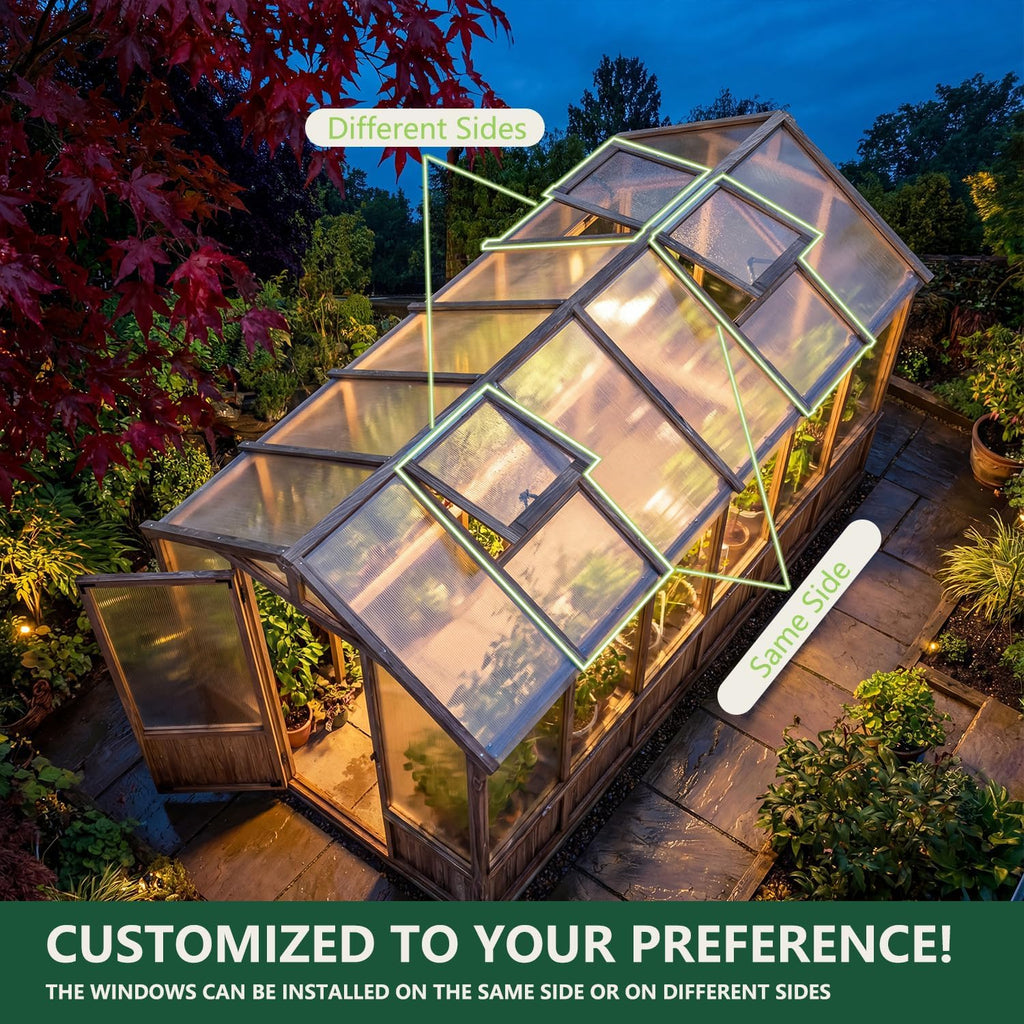 6x12 FT Greenhouse for Outdoors Cedar Wood Green House with 6MM Polycarbonate Panel & Adjustable Vents Walk in