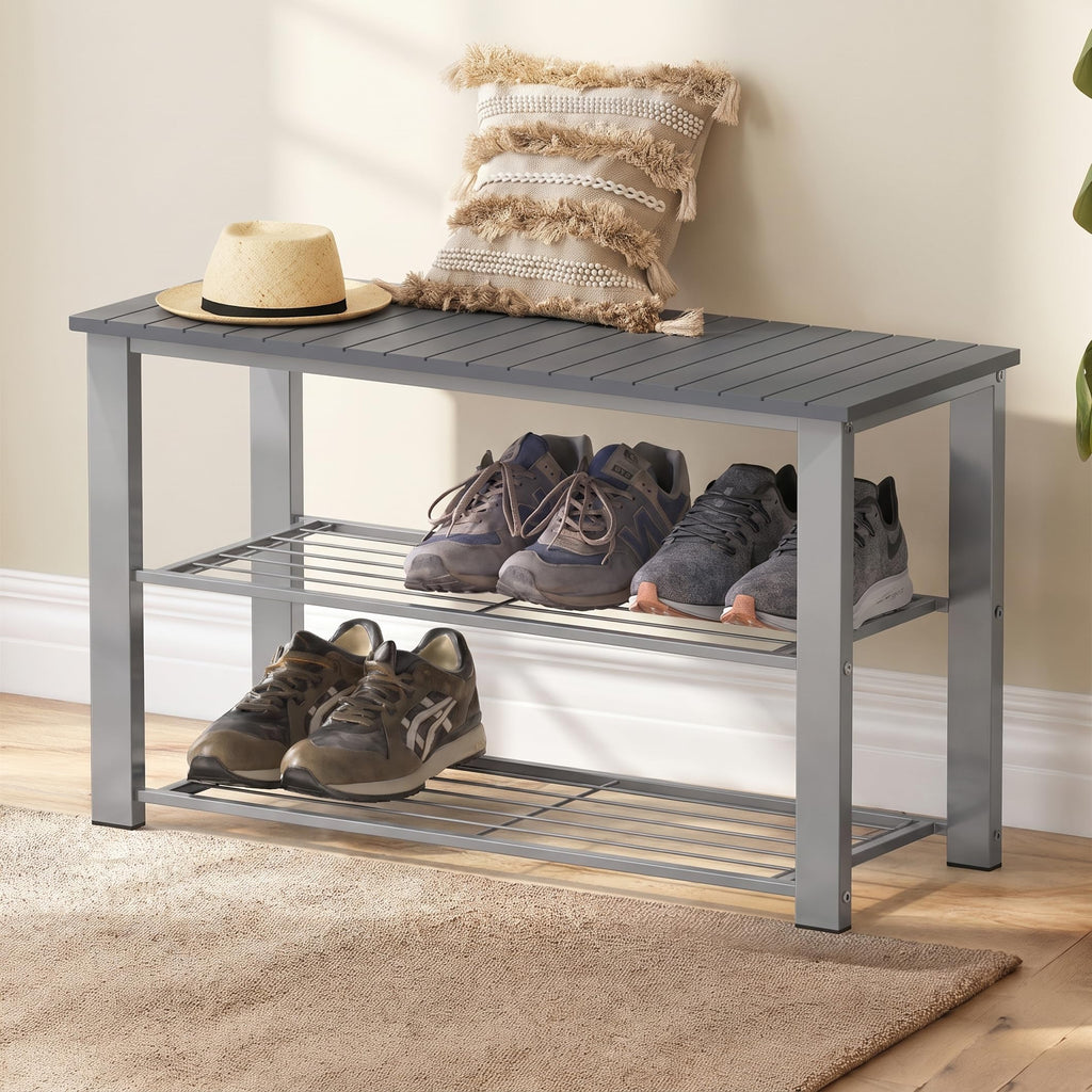 Wooden Top Shoe Rack Bench, Grey