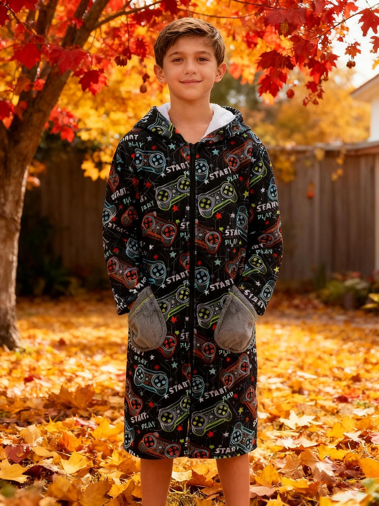 Boys Robe Kids Zip Hooded Soft Bathrobe