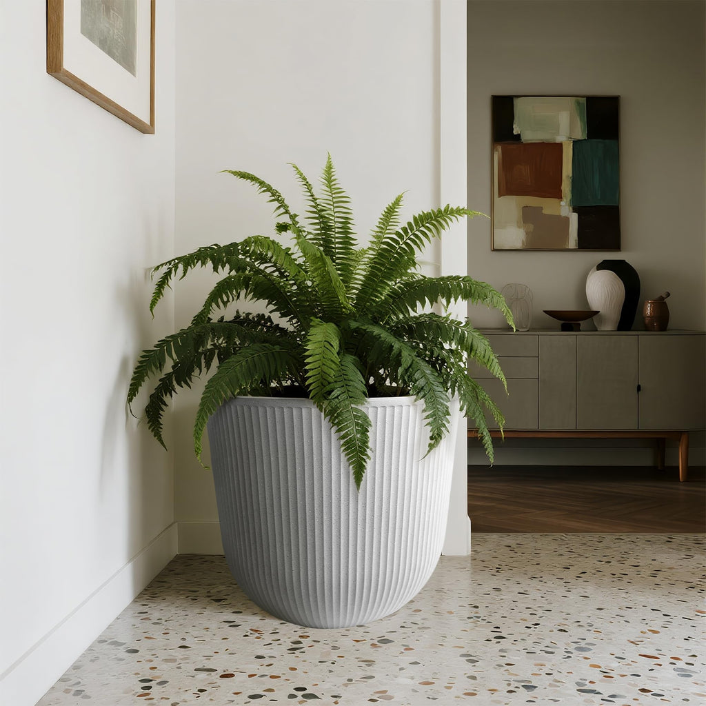 Plastic Round Large Planters, Set of 2 White Plant Pots