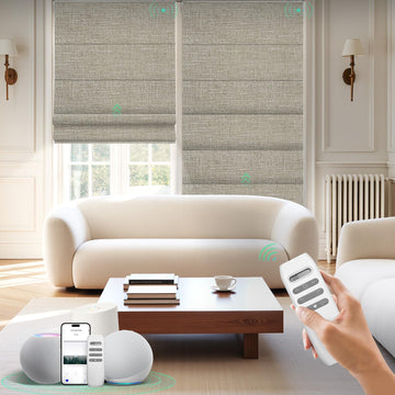 Motorized Roman Shades with Remote, Smart Blackout Custom Blinds