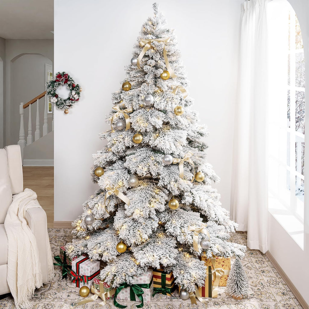 Artificial Prelit Snow Flocked Christmas Tree