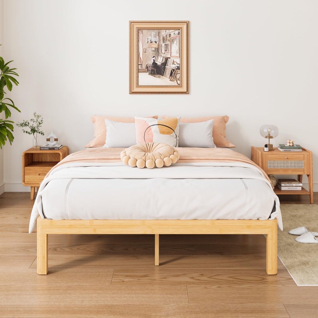 12 Inch Queen Bamboo Platform Bed Frame, Modern Minimalist Design, Heavy Duty Support, Easy Assembly, No Box Spring