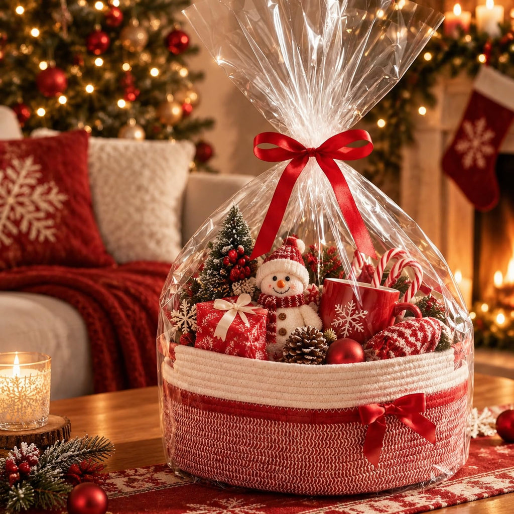 Woven Basket for Gift Empty, Red, 14*10*6.5 Inch
