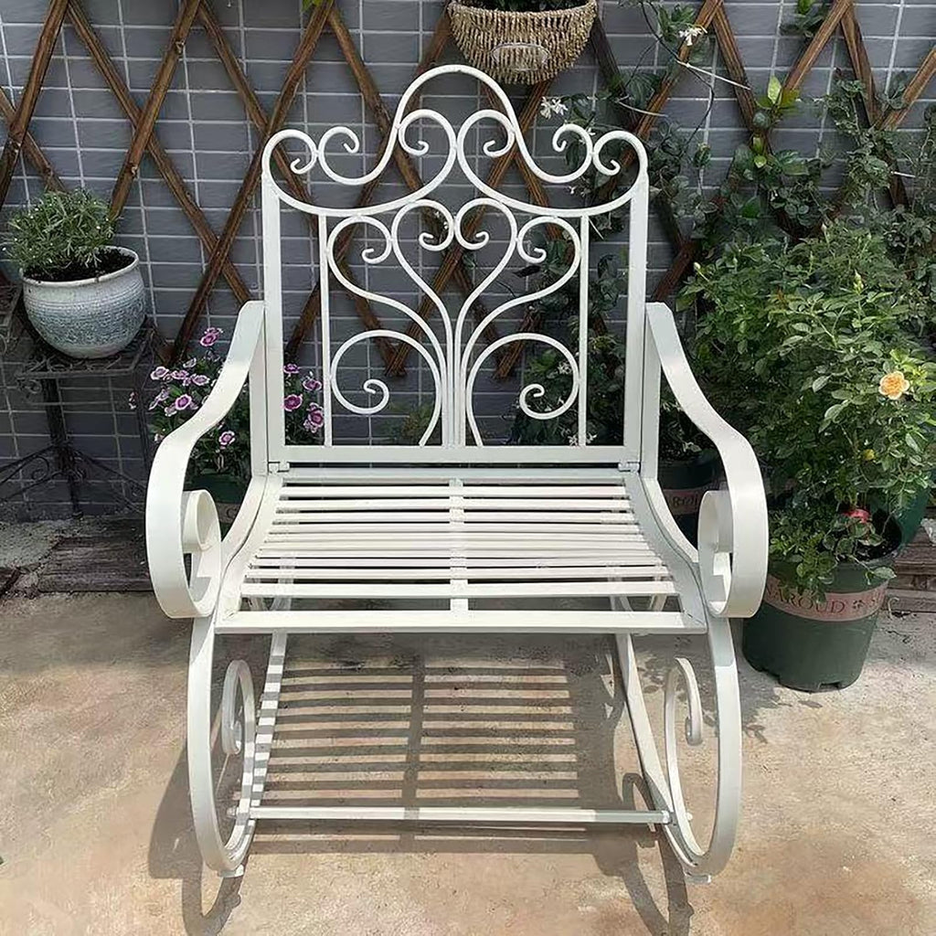 Outdoor Rocking Chair, Wrought Iron Metal Patio Rocking Chair with Armrests and Backrest, Suitable for Indoor