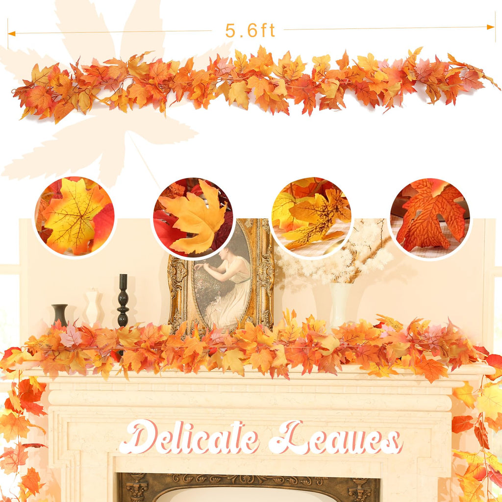 6 Pack Fall Garland with Orange Leaves