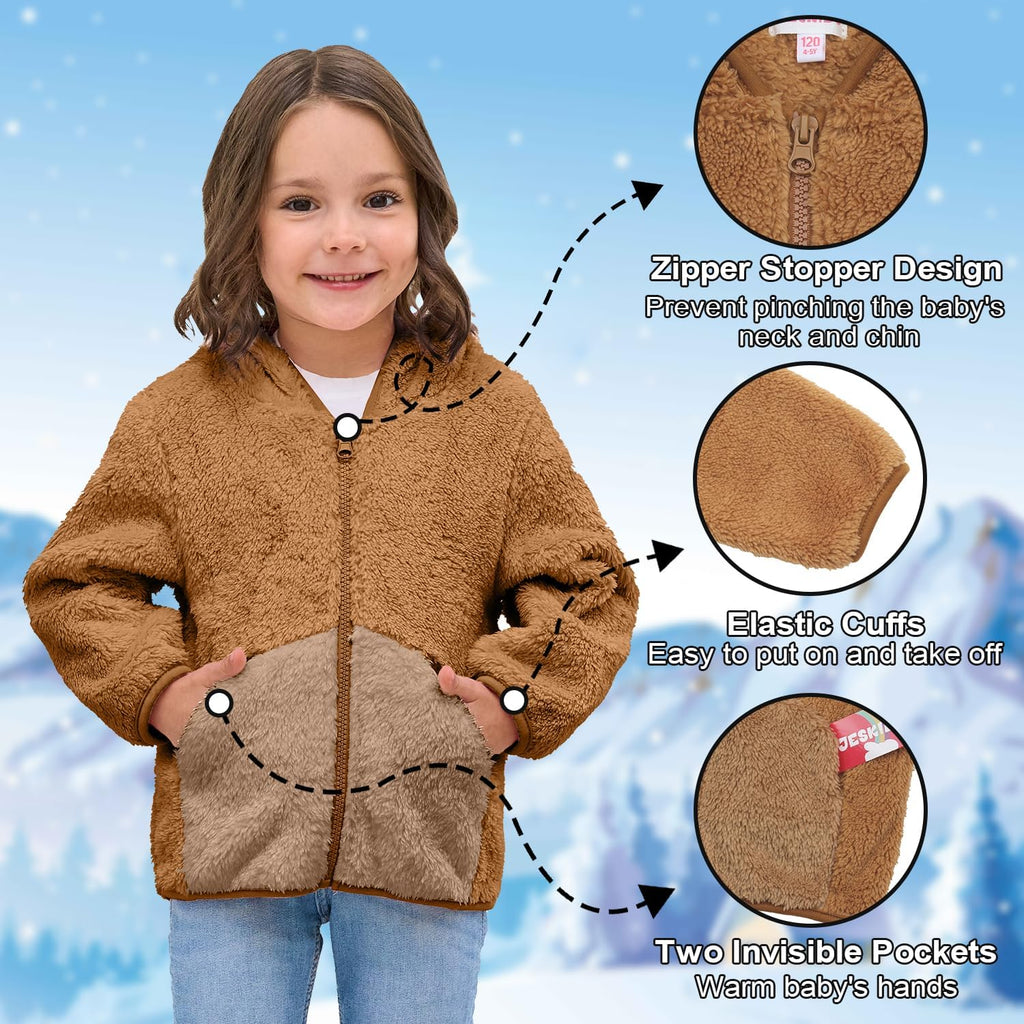 Toddler Girls Boys Fleece Hoody Jacket Zip Up Teddy Coat Warm Winter Outwear