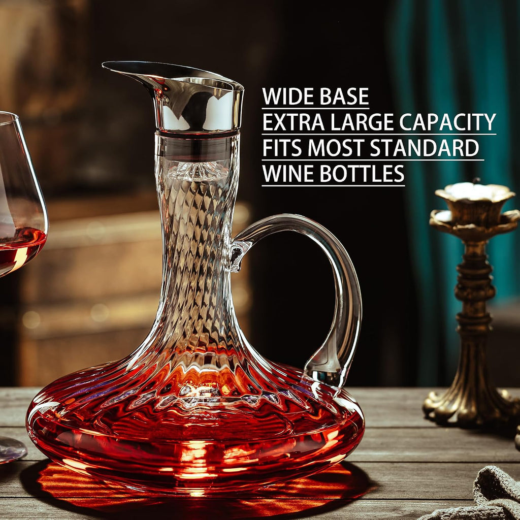 Hand Blown Wine Decanter, 60oz Large Red Wine Decanter With Aerator, Lead-free Striped Glass Carafe, Cute Wine