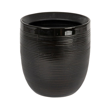 Embossed Textured Stoneware Planter, Matte Black