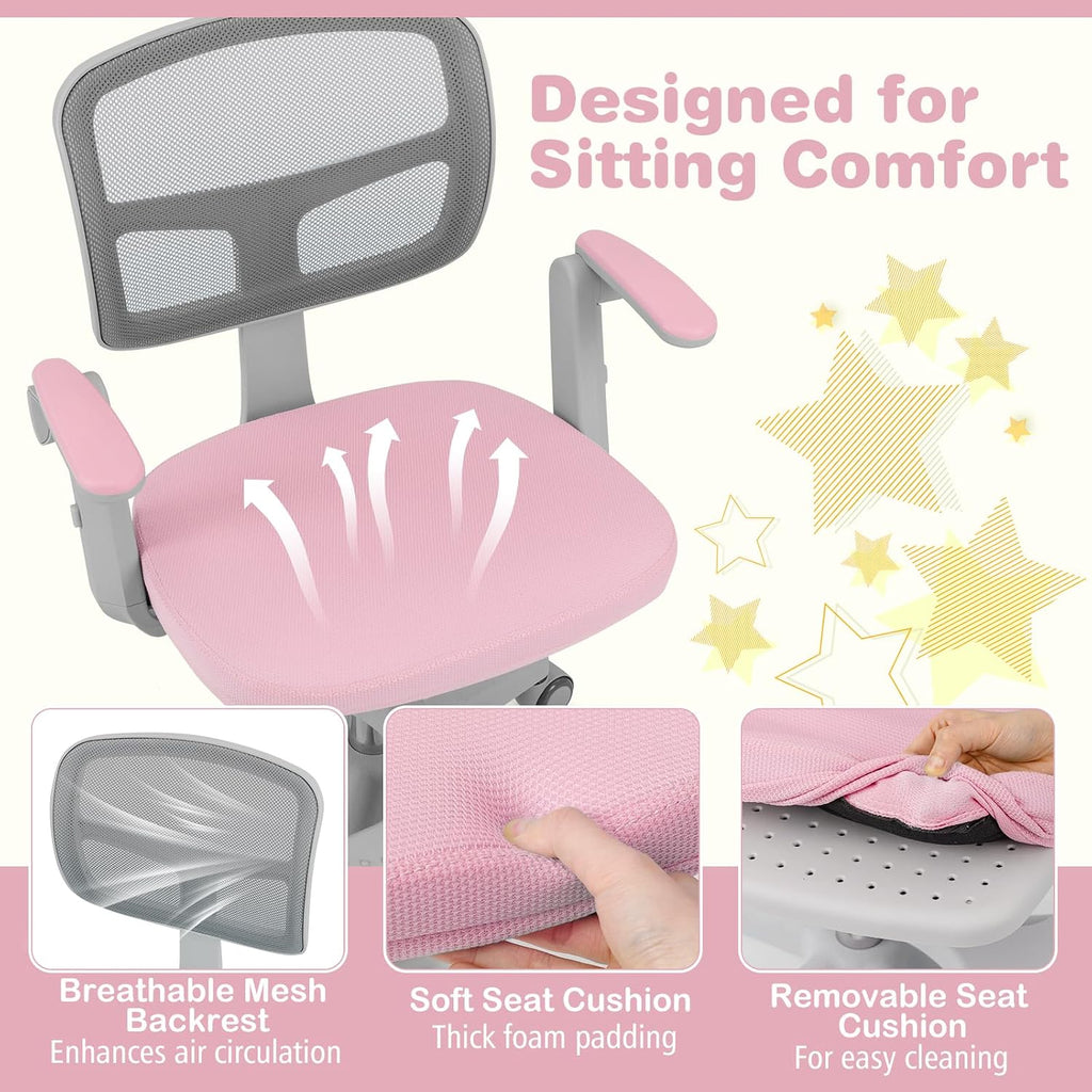 Kids Desk Chair, Children Study Chair with Adjustable Height/Armrest/Footrest, Swivel Rolling Mesh Task Student