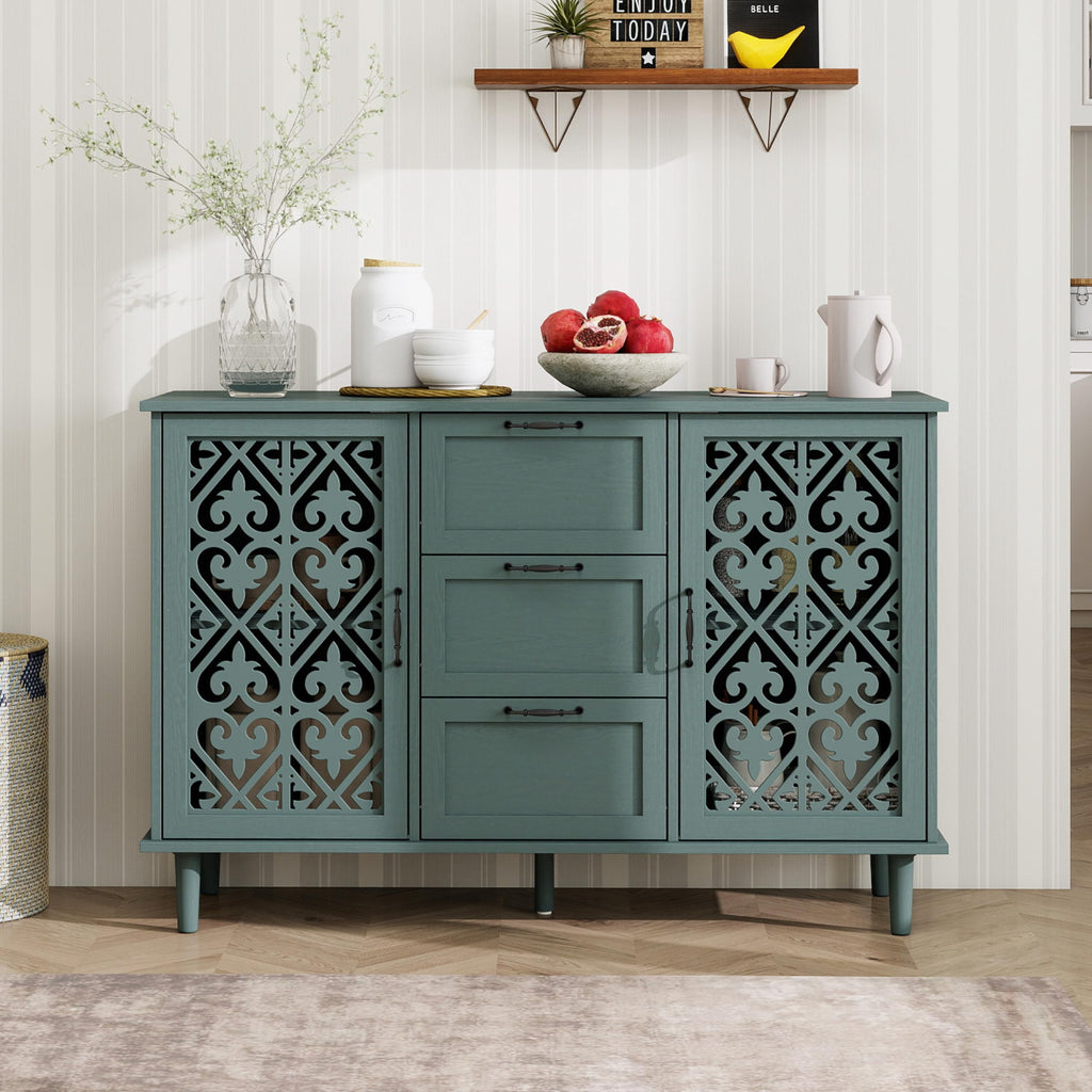 Green 2 Door 3 Drawer Sideboard Buffet, Farmhouse Accent Cabinet