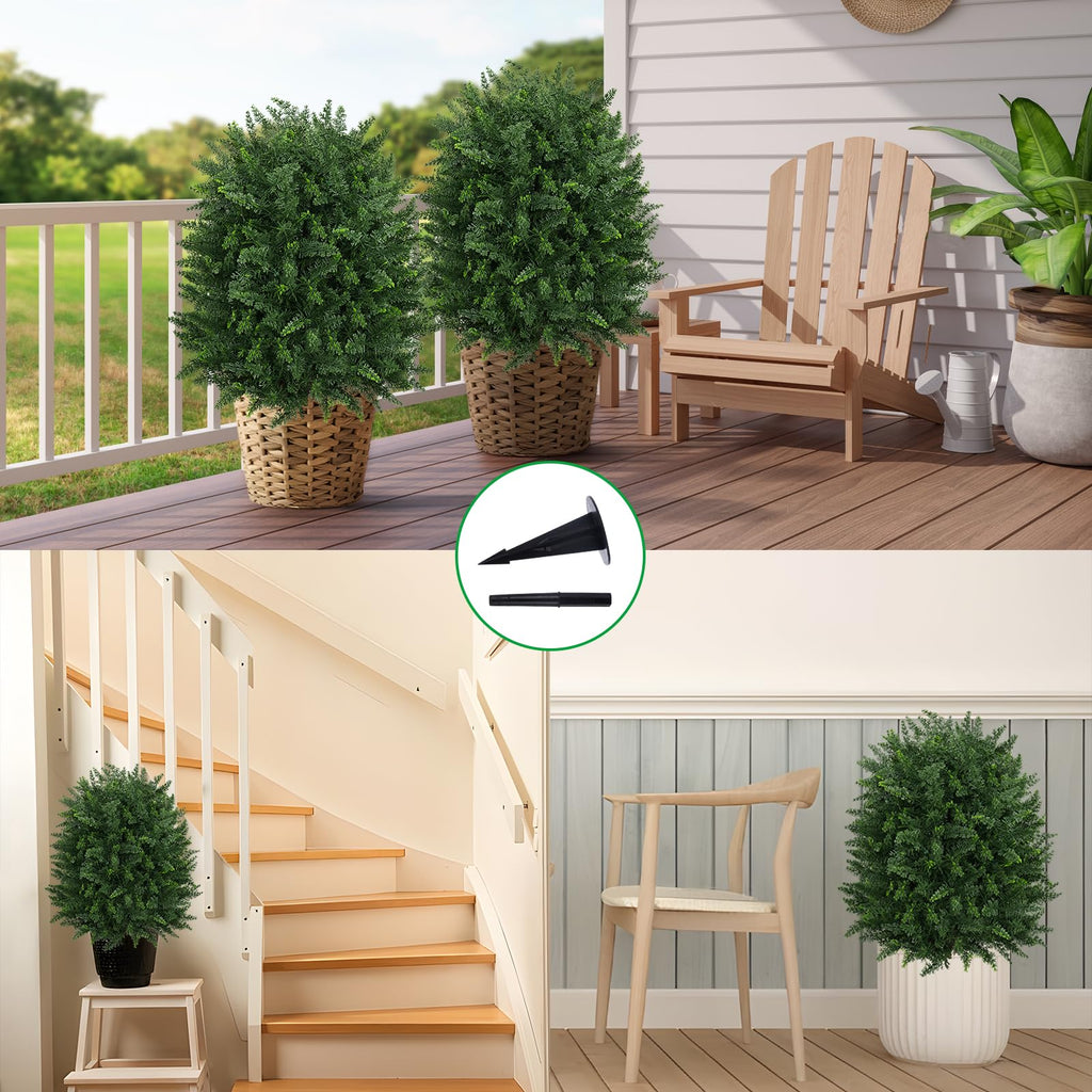 2 Pack Artificial 28.7 Inches Cedar Topiary Trees with Ground Spikes