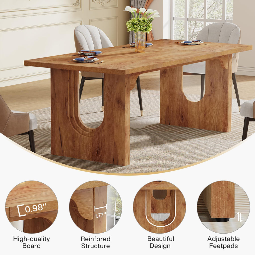 Modern Dining Table for 6 to 8 People, 71" Large Kitchen Dining Table with Wood Pedestal Base, Rectangular Long