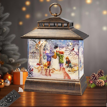 Christmas Snow Globe Lantern Water Glittering Lantern with 8 Songs & 6H Timer Romote Control Christmas Snow Globes