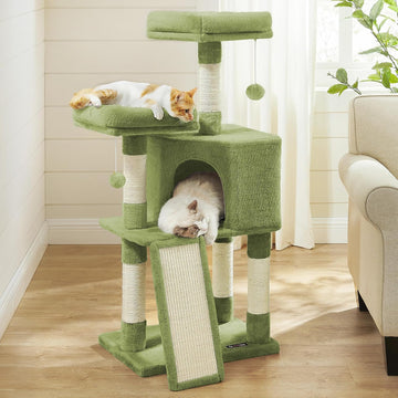 Cat Tree, 45.3-Inch Cute Cat Tower, Plush Climbing Condo, Green