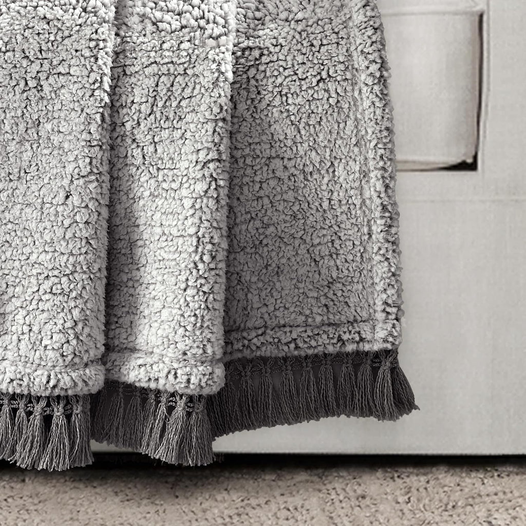 Tassel Fringe Throw Blanket, 60" x 50", Gray