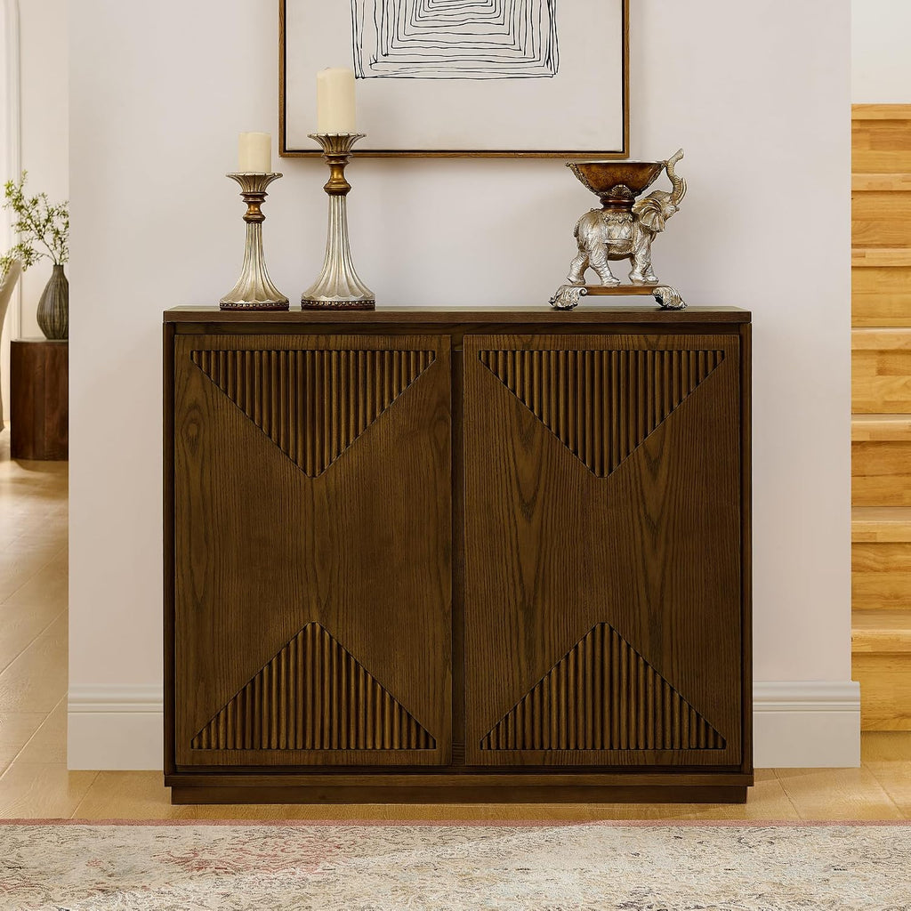 39" Mid Century Modern Sideboard Cabinet, Buffet Cabinet w/Storage | Narrow Buffet Cabinet with 2 Outlet Holes