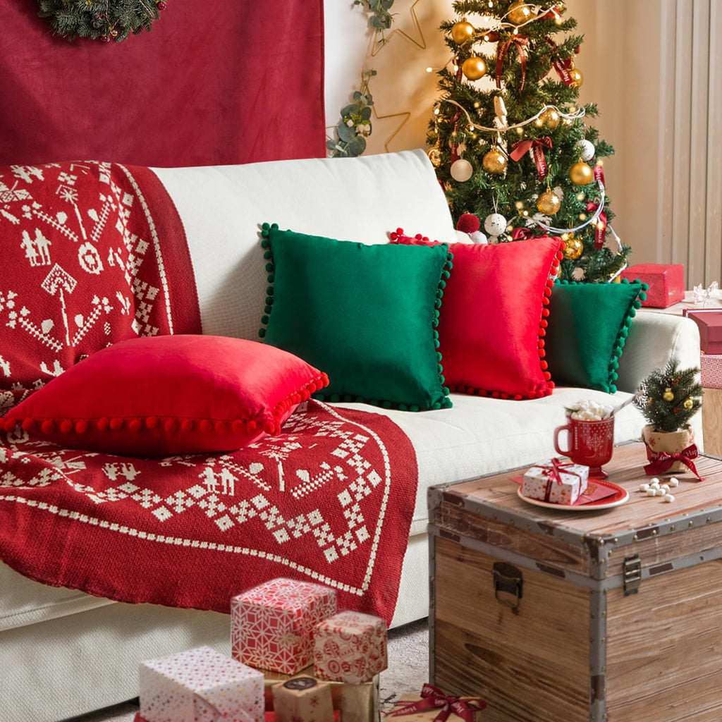 Euro Pillow Covers Set of 2 Red Decorative Velvet Throw Pillow Covers 26x26 Inches Soft Square Cushion Cases Living