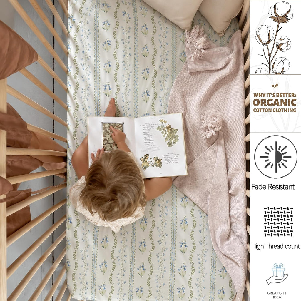 Organic Crib Sheets for Girls Boys Fitted Crib Mattress Sheet Neutral, Soft Breathable Cotton Cover for Baby Bed