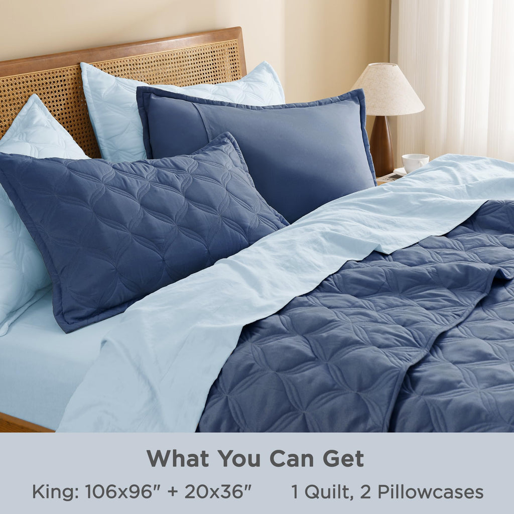 Quilt Bedding Set, 3 Pieces Ocean Blue Bedspreads Set
