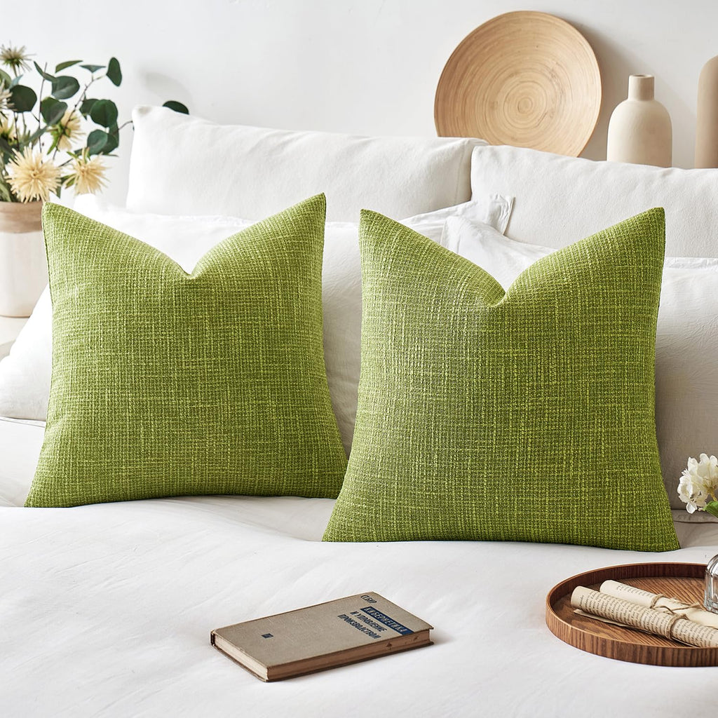 Burlap Linen Throw Pillow Covers 20x20 Inch Set of 2 Green