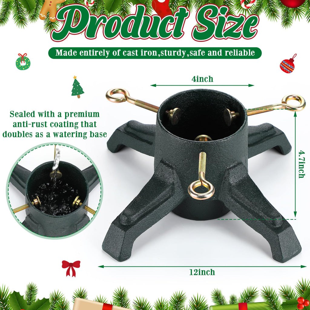 Christmas Tree Stand for Live Trees, Real Xmas Tree Holder Base Cast Iron, Supports up to 8ft, 4-Inch Diameter, 120lb