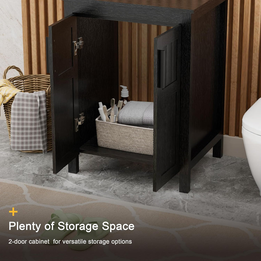 UEV Black 24" Bathroom Vanity Without Sink,Modern Freestanding Sink Cabinet,Stylish Bathroom Vanity Cabinet,Grooved