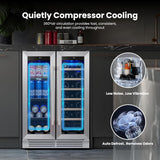 Wine and Beverage Refrigerator - 24 Inch Dual Zone Wine Fridge 60 Can & 20 Bottl