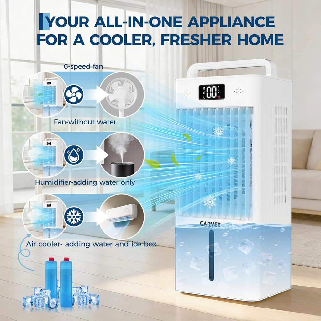 2.6 GAL Swamp Cooler with Touch & Remote Control, 3 Modes & 6 Speeds, 3-in