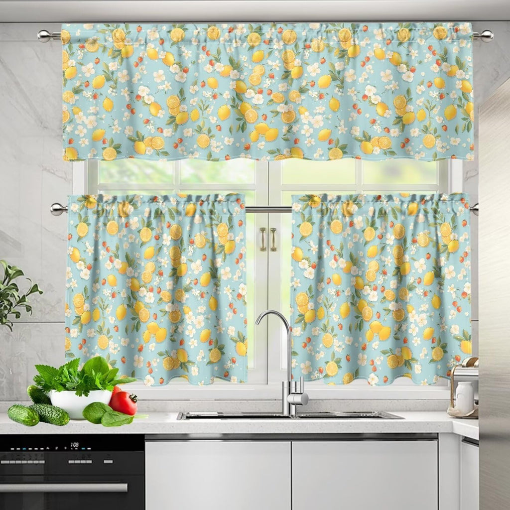Kitchen Curtains and Valances Set, Blackout Curtains 3 Pieces Window Treatments for Farmhouse Bathroom, Rod Pocket