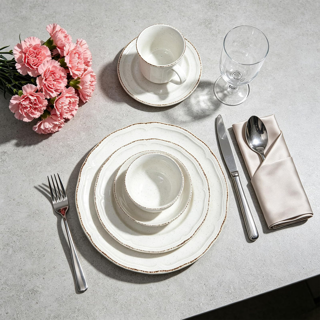 56pc Stoneware Dinnerware Set, Speckled Antique White