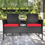 Wicker Patio Conversation Furniture Set, Outdoor Furniture Set with Removable Cushions & Table, Tempered Glass Top