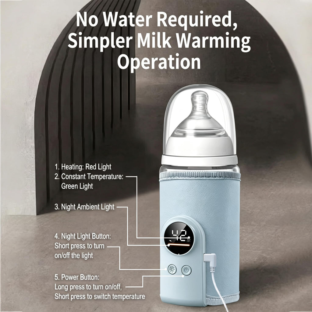 PortableUSB Baby Bottle Warmer Sleeve,Digital Temp Display,Travel,Blue