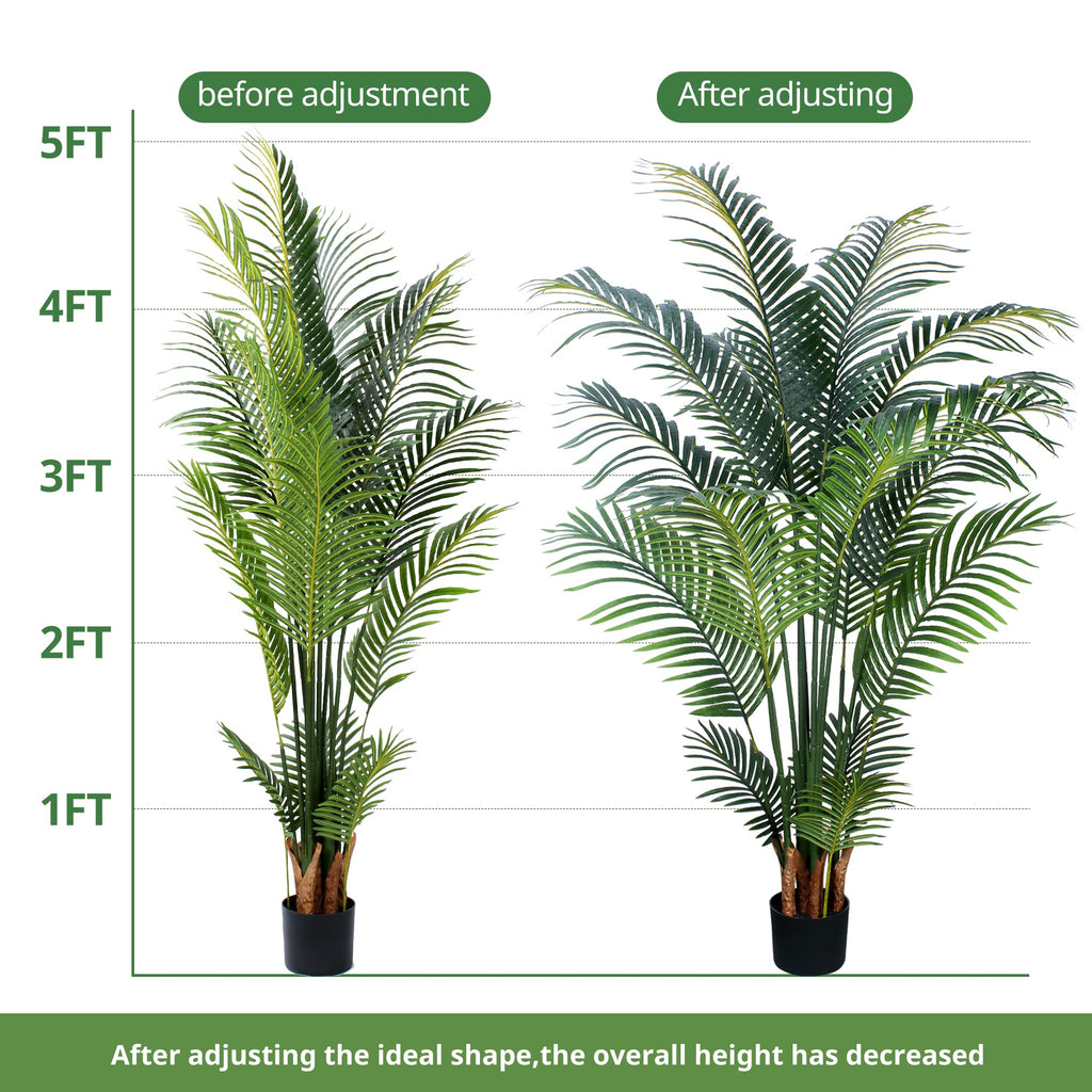 Artificial Tropical Palm Plant - 5 Ft Artificial Tree with Plastic Pot Decor, Tall Faux Plants for Indoors and