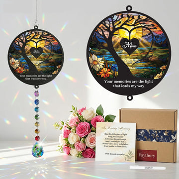 Memorial Gifts for Loss of Mom, Sympathy Gifts for Loss of Mother, Remembrance Suncatcher Gift Set with Crystal