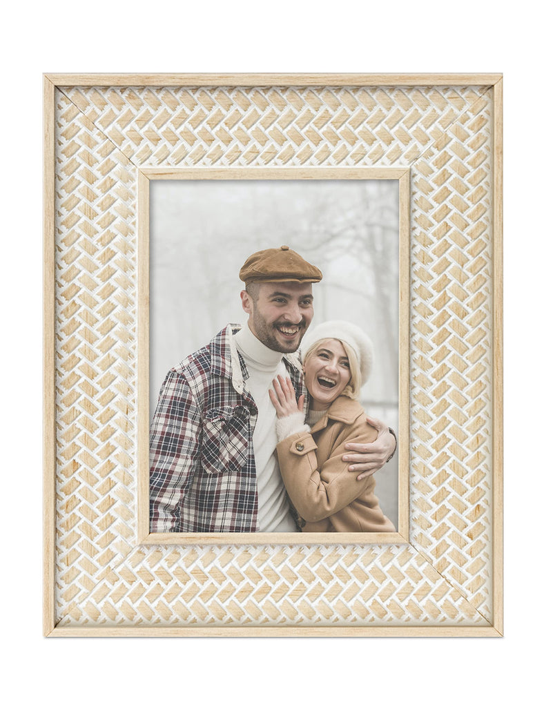 Boho 5x7 Picture Frame Beige Rattan Photo Frame