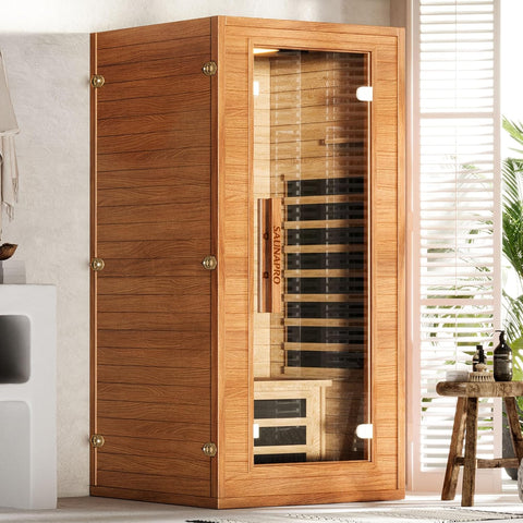 1- Person Infrared Sauna for Home, Low EMF FAR Remotely Controllable Indoor Sauna with WiFi & BT Control
