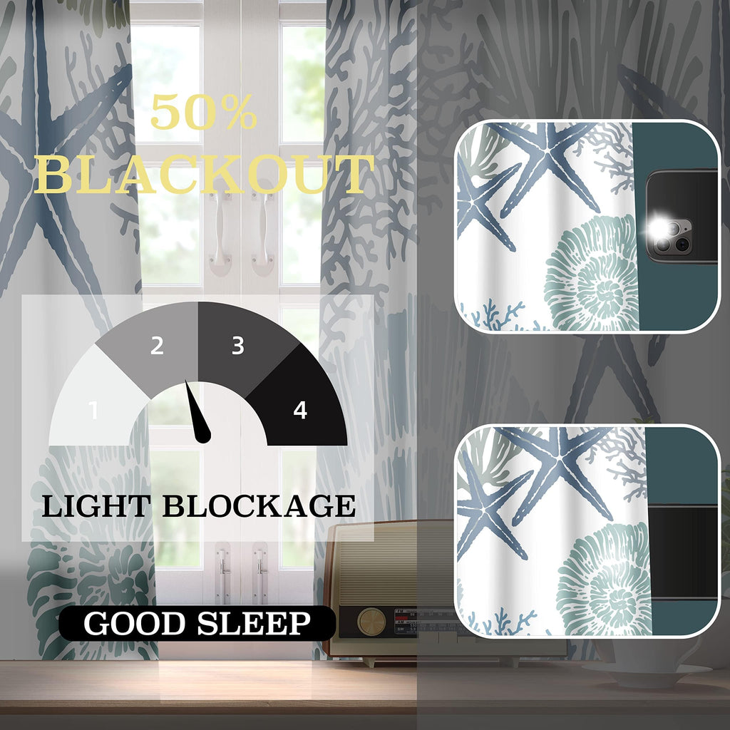 Coastal Window Curtains Grommet Drapes Nautical Beach Themed Thermal Insulating 50% Light Blocking Privacy Curtain 2