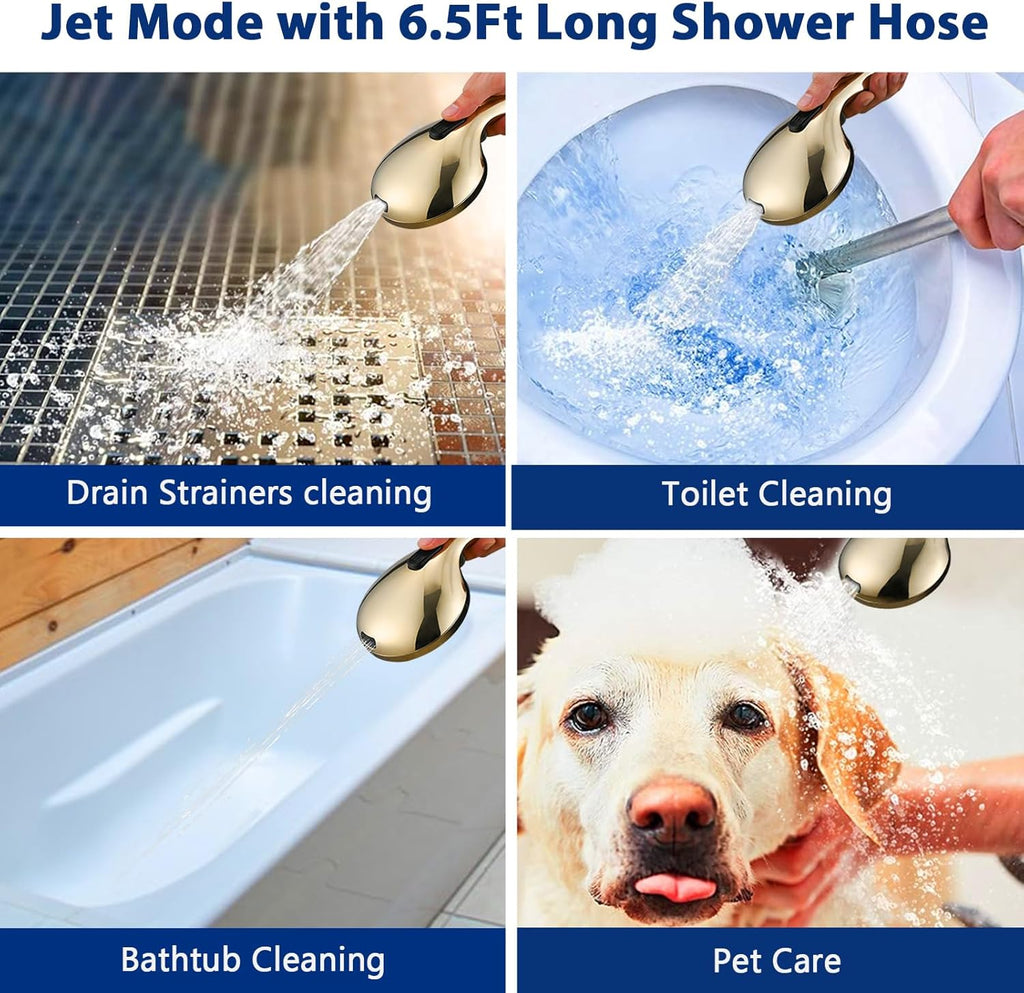 High Pressure 10 Setting Handheld Shower Head, 5" Detachable Showerhead Spray Built-in Power Wash to Clean Tub