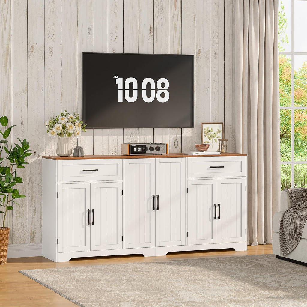 71" Farmhouse Sideboard Buffet Cabinet with Storage, White