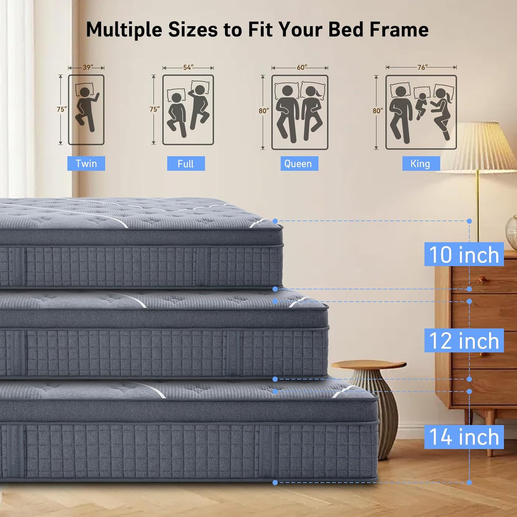 King Size Mattress, 12 Inch King Mattress in a Box,Hotel-Level Luxury Hybrid Cooling Gel Memory Foam Upgraded Pocket