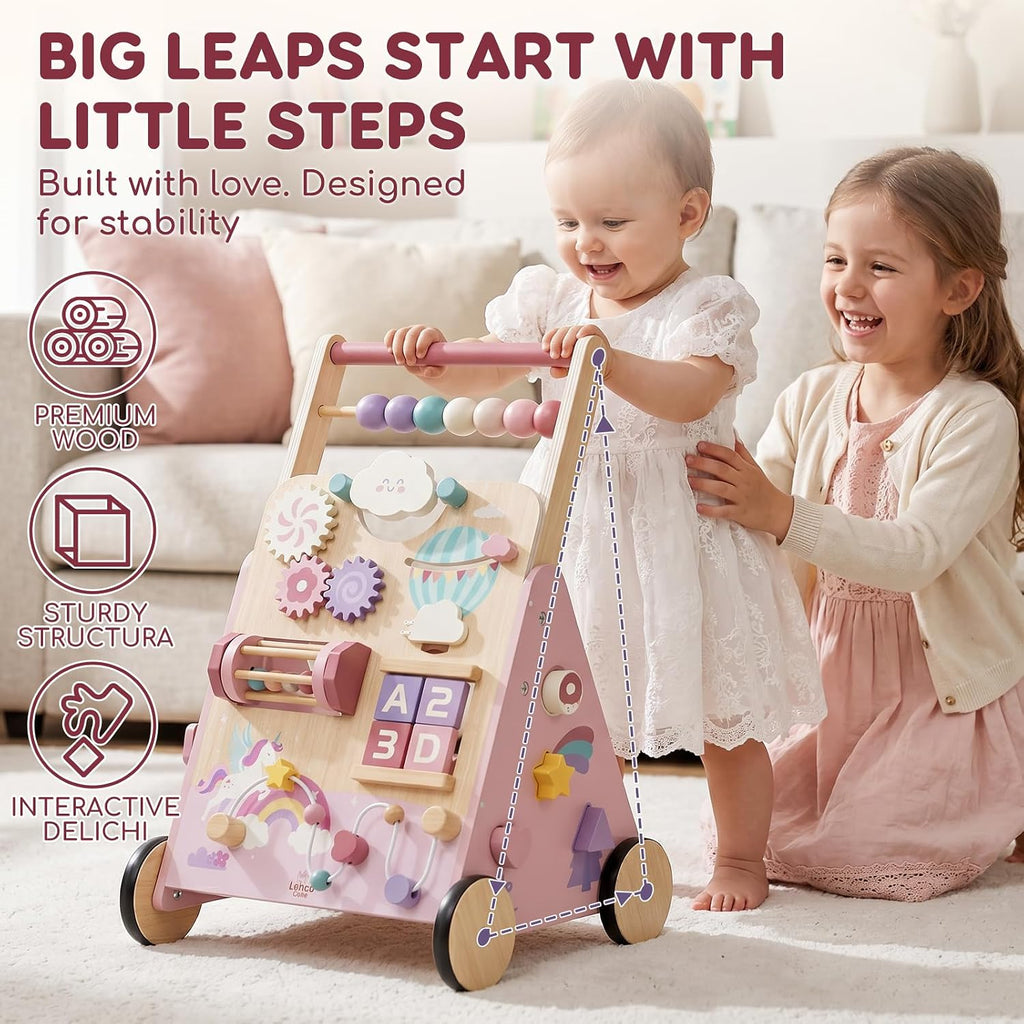 Unicorn Wooden Baby Walker, Adjustable Speed Baby Push Walker