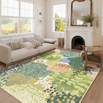 Washable Area Rugs 5x7 Tropical Non-Slip Abstract Leaf Floral Boho Soft Rug for Living Room Bedroom 