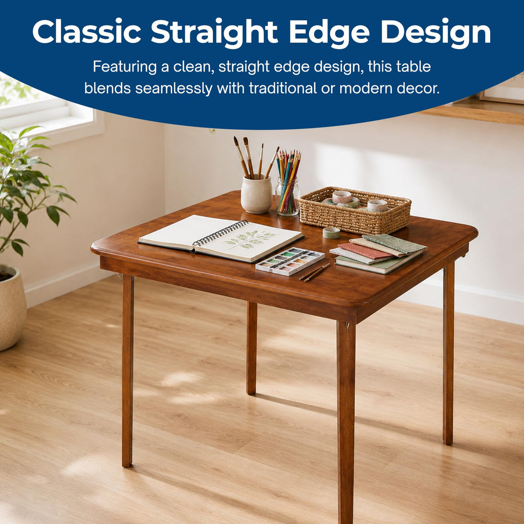 Classic Straight Edge Square Wood Folding Table, 32 in, Cherry