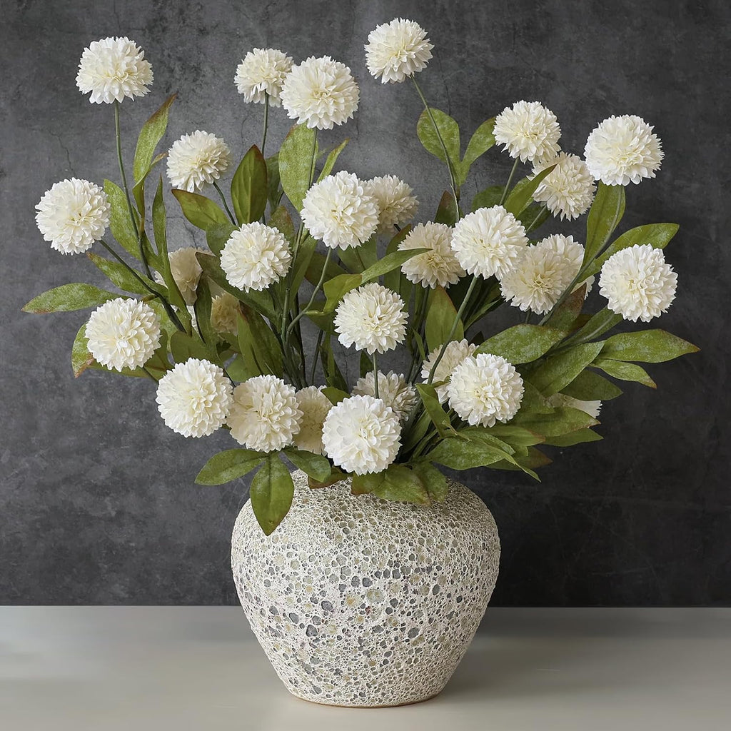 6 Pcs 27" Faux Silk Pompon Mum Artificial Flowers for Vase(Cream) | Bulk Fake Chrysanth Branches with Stems, for DIY