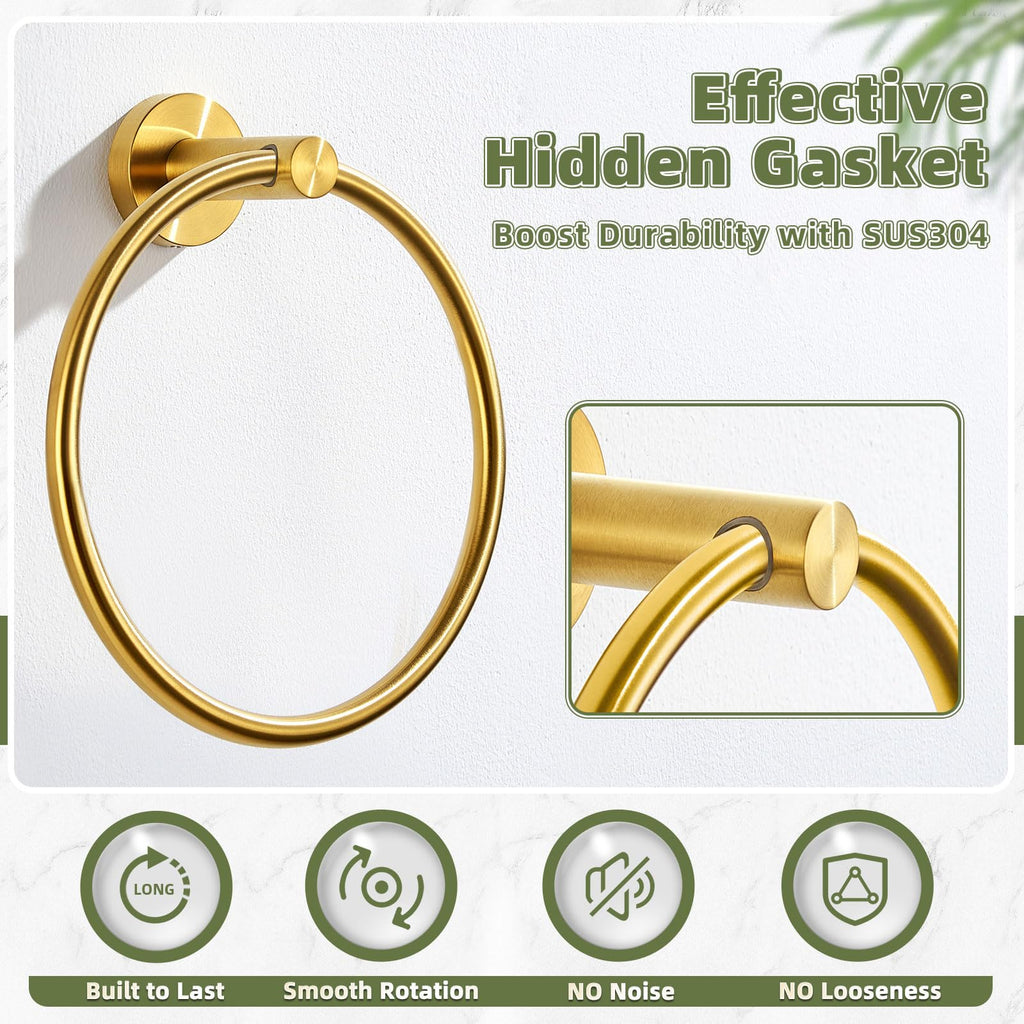 Brushed Dark Gold Towel Ring for Hand Towel Storage, Wall Mounted