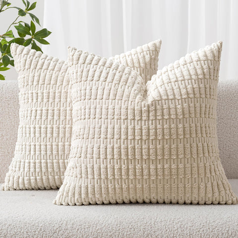 Pack of 2 Corduroy Decorative Throw Pillow Covers 18x18 Inch Soft Boho Striped Pillow Covers Modern Farmhouse Home Decor