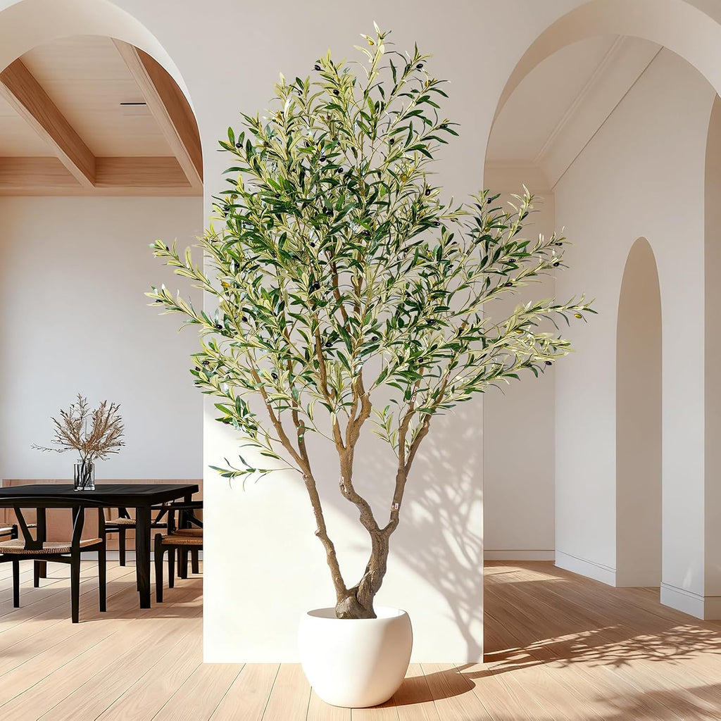 8ft Faux Olive Tree with Pot & Moss Artificial Olive Plant Fake Olive Tree Decor, Large Indoor Artificial Trees Faux
